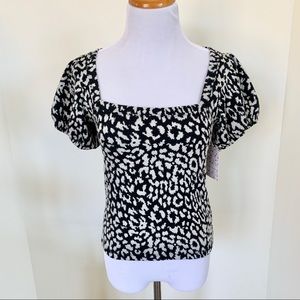 Free People Leopard Shirt Gathered sleeve sz S